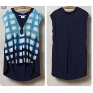 Postmark Anthropologie Egress Split Neck Blue Tunic Top Shirt Small Sleeveless